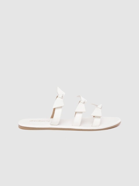 

DressBerry Women White Solid Bow Detail Open Toe Flats