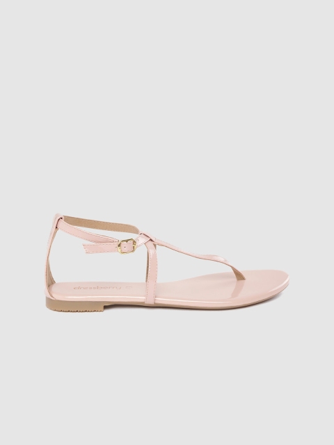

DressBerry Women Peach-Coloured Solid T-Strap Flats