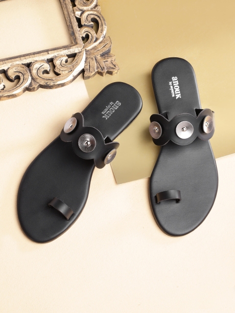 

Anouk Women Black & Gunmetal-Toned Solid One Toe Flats