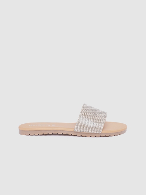

DressBerry Women Silver-Toned Stone-Studded Open Toe Flats