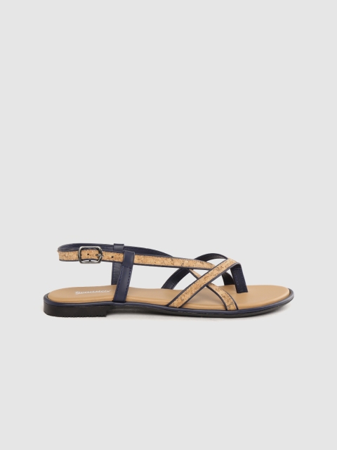 

The Roadster Lifestyle Co Women Beige & Navy Textured Open Toe Flats