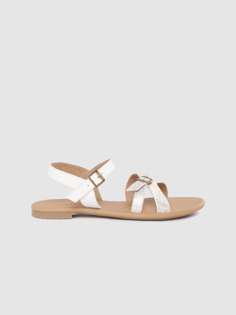 

Roadster Women White & Gold-Toned Speckled Print Open Toe Flats with Buckle Detail
