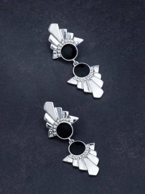 

Golden Peacock Silver-Toned & Black Contemporary Drop Earrings