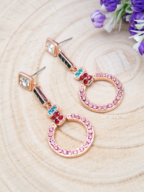 

Golden Peacock Gold-Toned & Pink Contemporary Drop Earrings