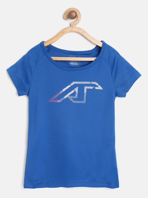 

Alcis Girls Blue Brand Logo Printed Slim Fit Round Neck Training T-shirt