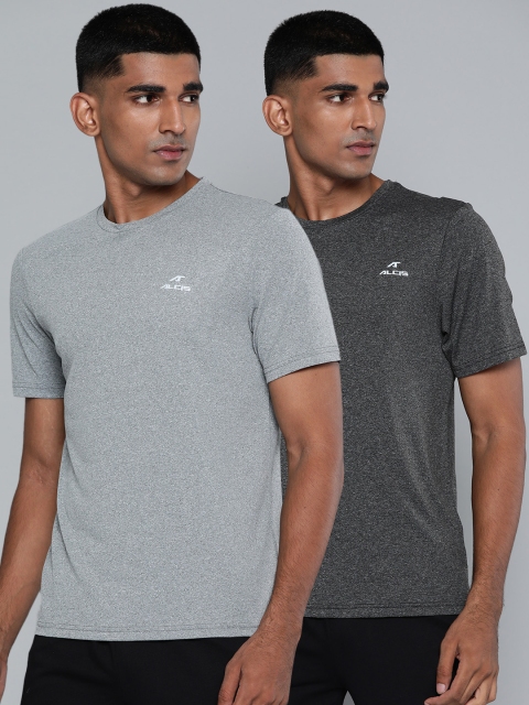 

Alcis Men Pack of 2 Solid Melange Effect Slim Fit T-shirt, Grey