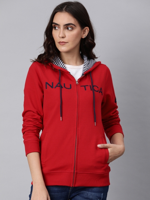 

Nautica Women Red Printed Hooded Sweatshirt