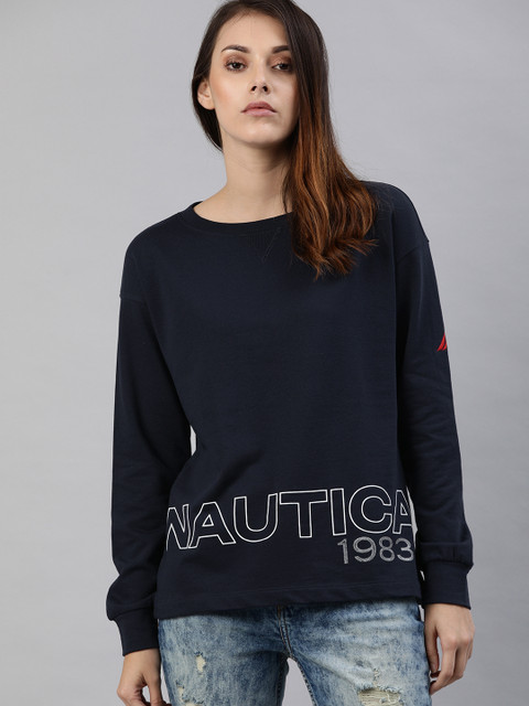 

Nautica Women Navy Blue & White Printed Sweatshirt