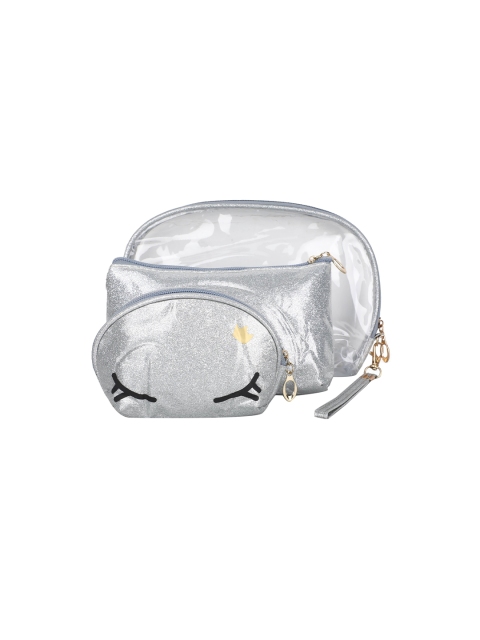 

FabSeasons Women Set Of 3 Silver-Coloured & Grey Solid Toiletry Pouches
