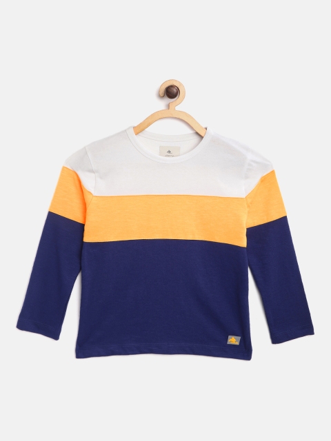 

Cherry Crumble Boys Navy Blue & Yellow Colourblocked Round Neck T-shirt