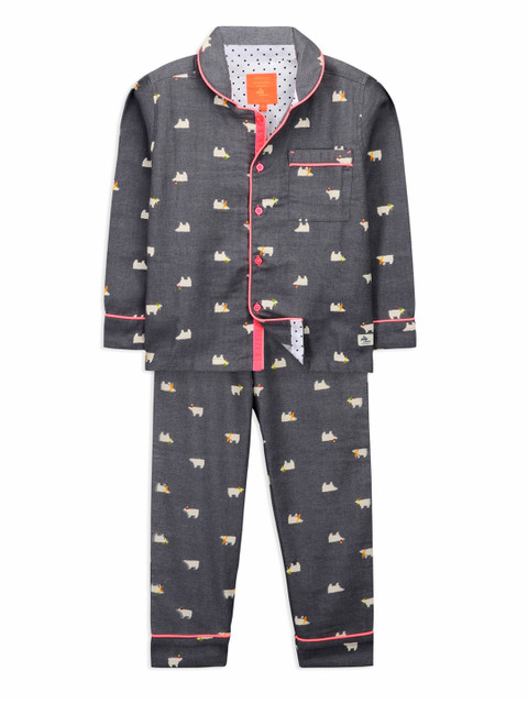 

Cherry Crumble Boys Grey & White Printed Night Suit