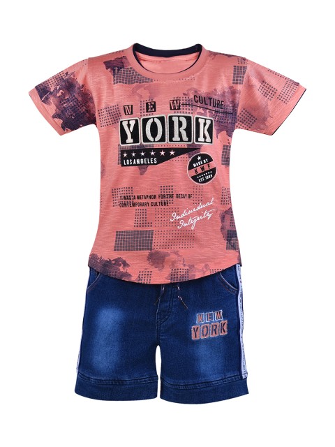 

Wish Karo Boys Peach-Coloured Printed T-shirt with Shorts