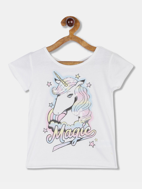 

The Childrens Place Girls White & Pink Unicorn Printed Top