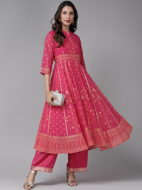 

Juniper Women Pink & Gold-Toned Printed Kurta with Palazzos