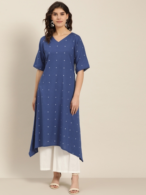 

Moda Rapido Women Blue & Off-White Printed Asymmetric A-Line Kurta