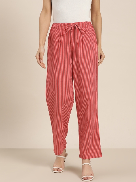 

Moda Rapido Women Pink & White Striped Straight Palazzos