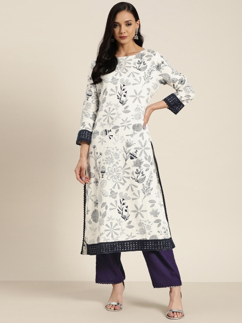 

Moda Rapido Women White & Navy Blue Printed Kurta with Palazzos