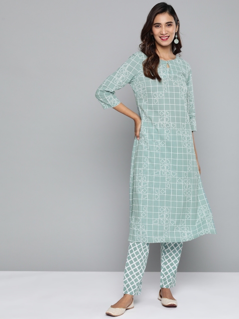 

HERE&NOW Women Blue & White Printed Kurta with Trousers