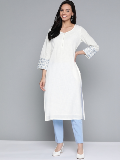 

HERE&NOW Women White Solid Pure Cotton Straight Kurta