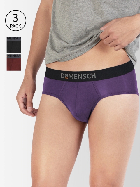 

DAMENSCH Men Pack Of 3 Assorted DEO-SOFT Basic Briefs DAM-DC-B-OB-GRP-WR