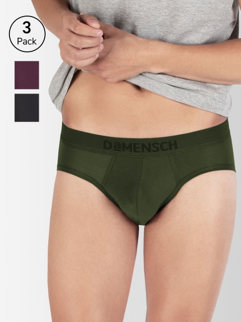 

DAMENSCH Men Pack of 3 Solid Deo-Soft Anti-Odour Basic Briefs DAM-1-B-AG-WB-PP-PACK-3-MIX, Green