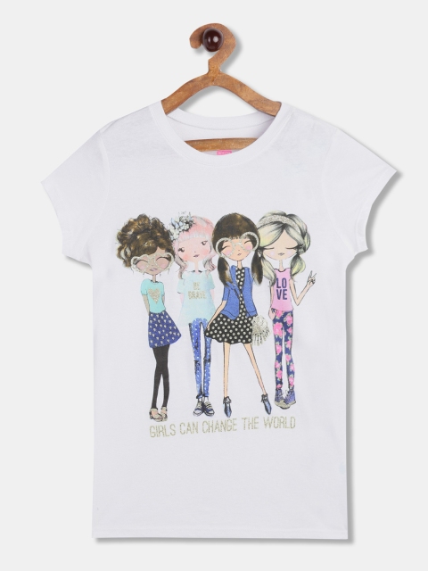 

The Childrens Place Girls White & Blue Printed Round Neck T-shirt