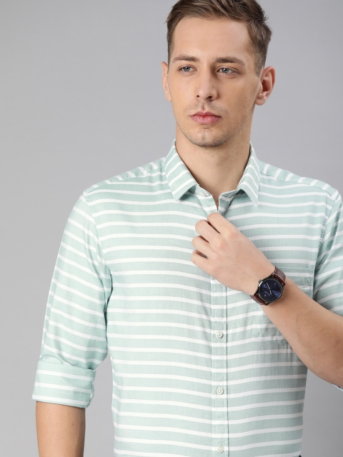 

Indian Terrain Men Green & White Slim Fit Striped Casual Shirt