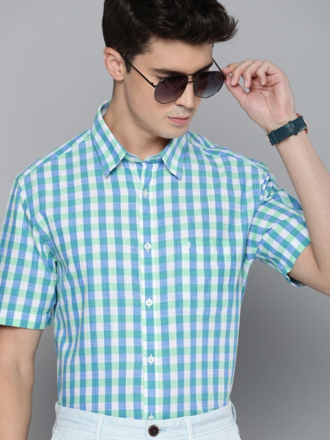 

Indian Terrain Men Green & White Slim Fit Checked Casual Shirt