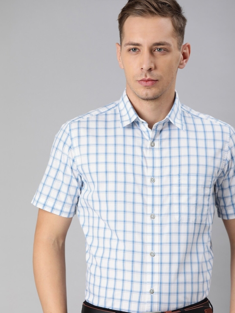 

Indian Terrain Men White & Blue Slim Fit Checked Casual Shirt