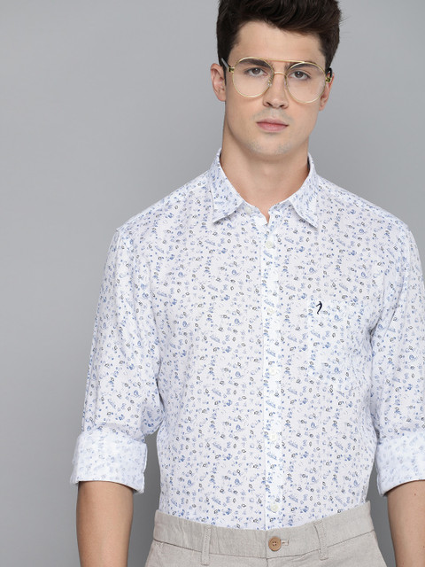

Indian Terrain Men White & Blue Slim Fit Printed Casual Shirt