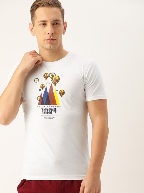

Peter England Men White Printed Round Neck Cotton Lounge T-shirt