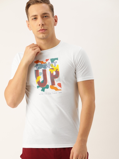 

Peter England Men White Printed Round Neck Cotton Lounge T-shirt