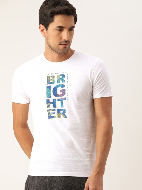 

Peter England Men White Printed Slim Fit Round Neck Lounge T-shirt