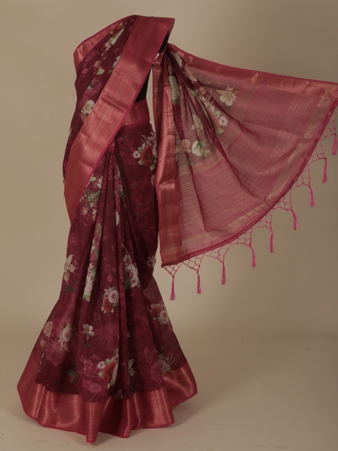 

Pothys Maroon Woven Design Linen Blend Saree