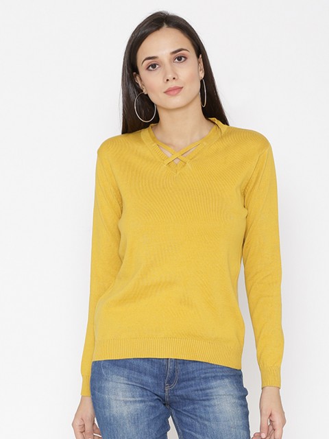 

MAGRE Women Yellow Solid Pullover Sweater