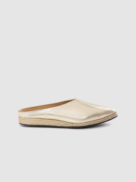 

Mast & Harbour Women Gold-Toned Solid Espadrille Mules