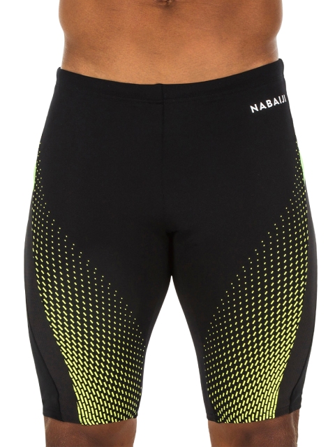 

Nabaiji By Decathlon Men Black & Fluorescent Green Swimming Swimsuit Jammer 500