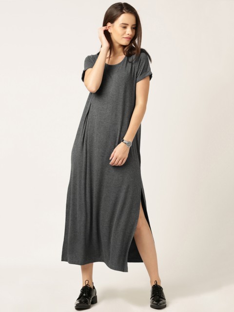 

ETHER Women Charcoal Grey Solid A-Line Dress