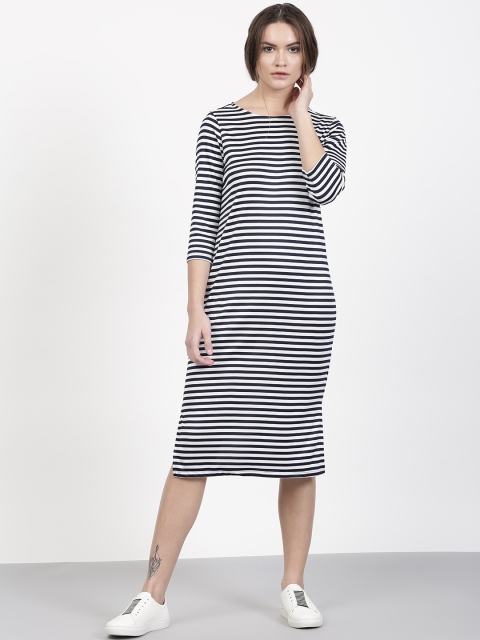 

ether Navy & White Striped Jersey Midi Dress, Navy blue