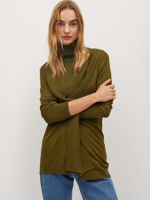 

MANGO Women Olive Green Sustainable Solid Front-Open Sweater