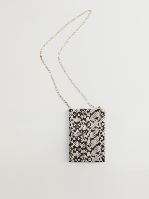 

MANGO White & Black Snakeskin Textured Small Sling Bag