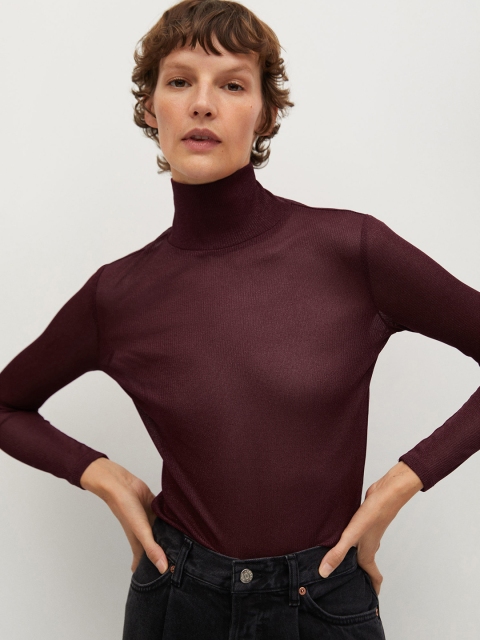 

MANGO Women Maroon Shimmer Effect Top