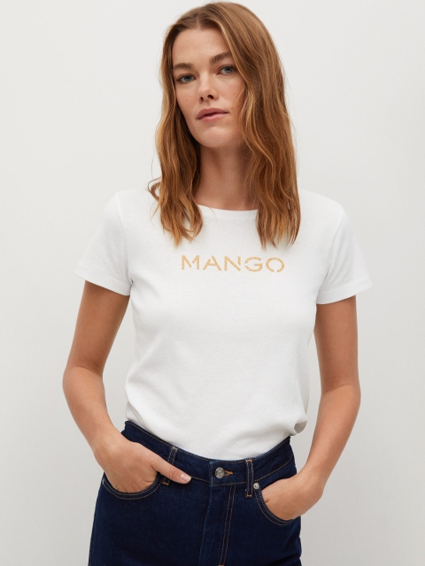 

MANGO Women White Printed Organic Cotton Round Neck Sustainable T-shirt