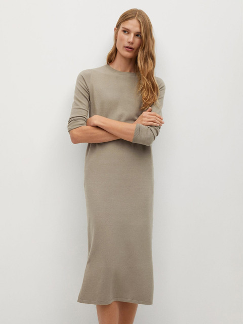 

MANGO Women Beige Solid Sweater Dress