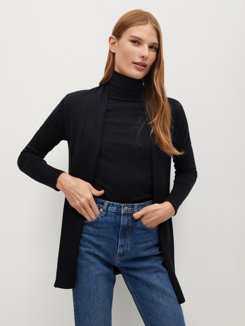 

MANGO Women Black Sustainable Solid Front-Open Sweater