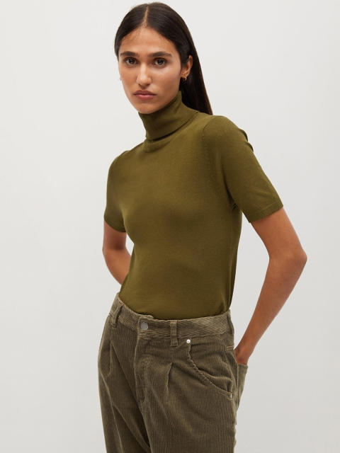 

MANGO Women Olive Green Sustainable Solid Pullover Sweater