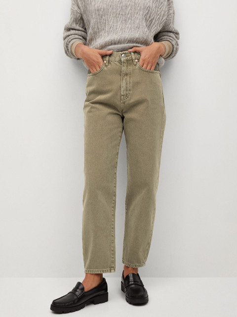 

MANGO Women Olive Green Sustainable Slouchy Fit High-Rise Clean Look Stretchable Jeans