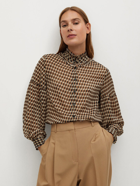 

MANGO Women Brown & Off-White Printed Casual Shirt