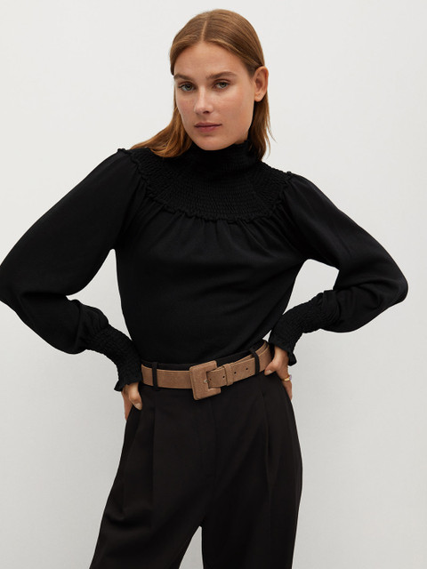

MANGO Women Black Solid Pullover Sweater