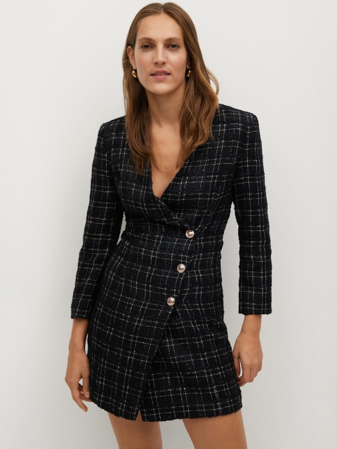 

MANGO Women Black & Off-White Checked Blazer Dress